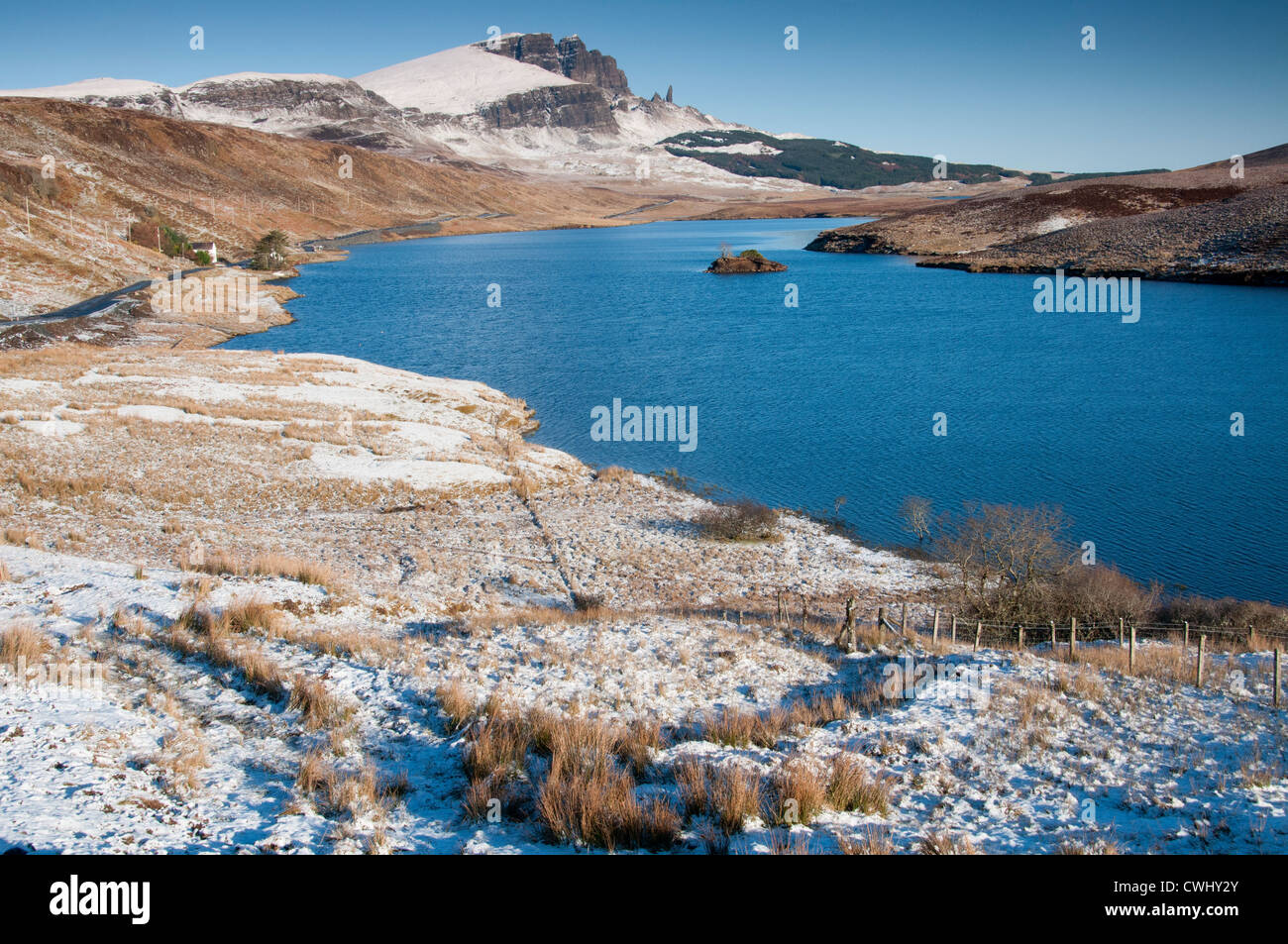 a winter landscape of loch leathan  and the storr in the back ground north of isle of skye off the west coast scotland Stock Photo
