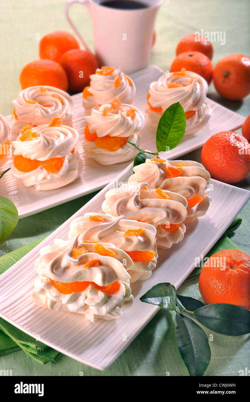 Meringue with Mandarins and Whipped Cream Stock Photo Alamy