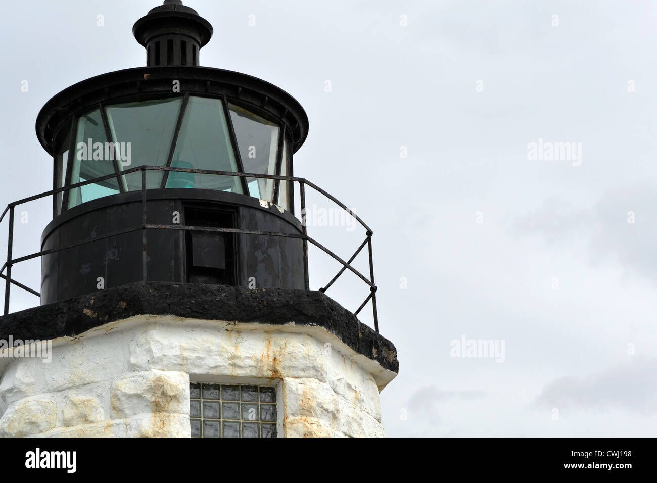 Closeup of the Goat Island Lighthouse in Rhode Island Stock Photo