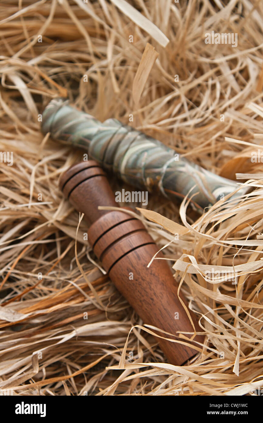 duck and goose calls with stuffed Stock Photo