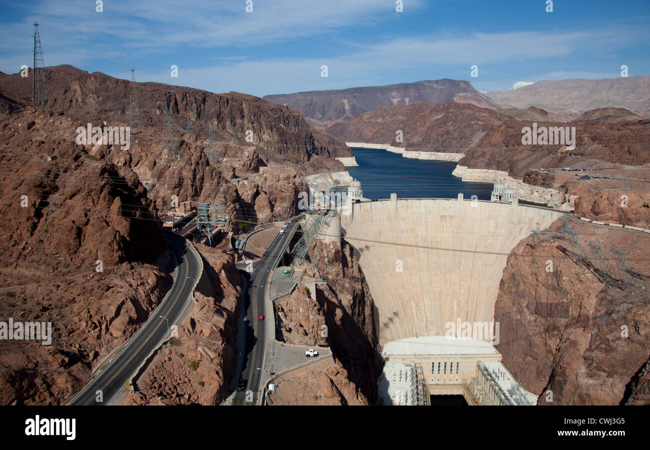 Hoover Dam on Colorado River & Lake Mead Stock Photo