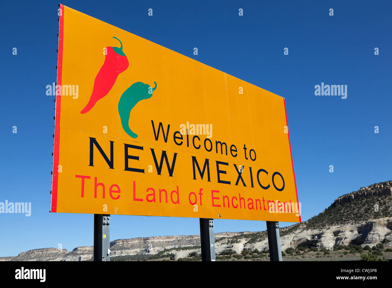 Yellow 'welcome to New Mexico' sign Stock Photo