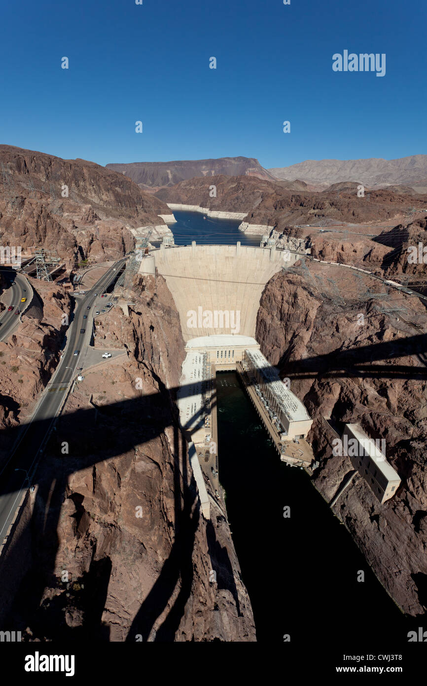 Hoover Dam on Colorado River & Lake Mead Stock Photo