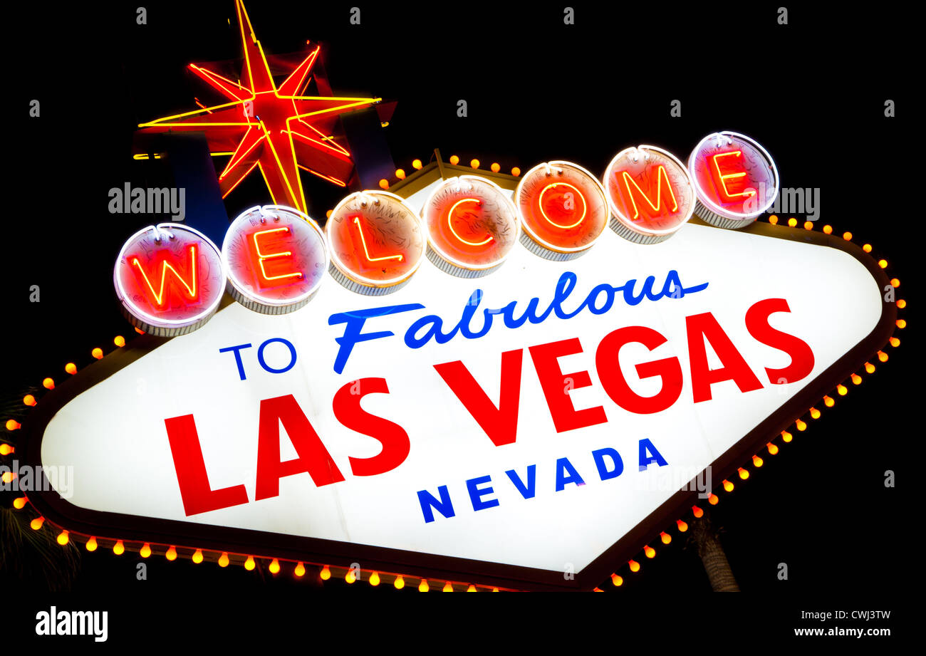 The neon 'Welcome to Las Vegas' sign at night Stock Photo