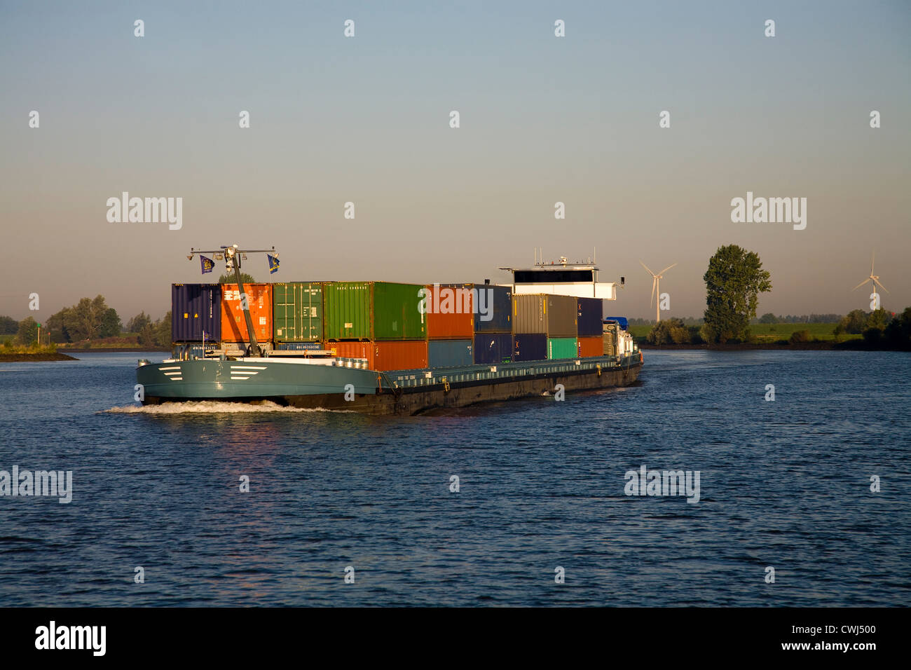 Freight containers on barge Stock Photo