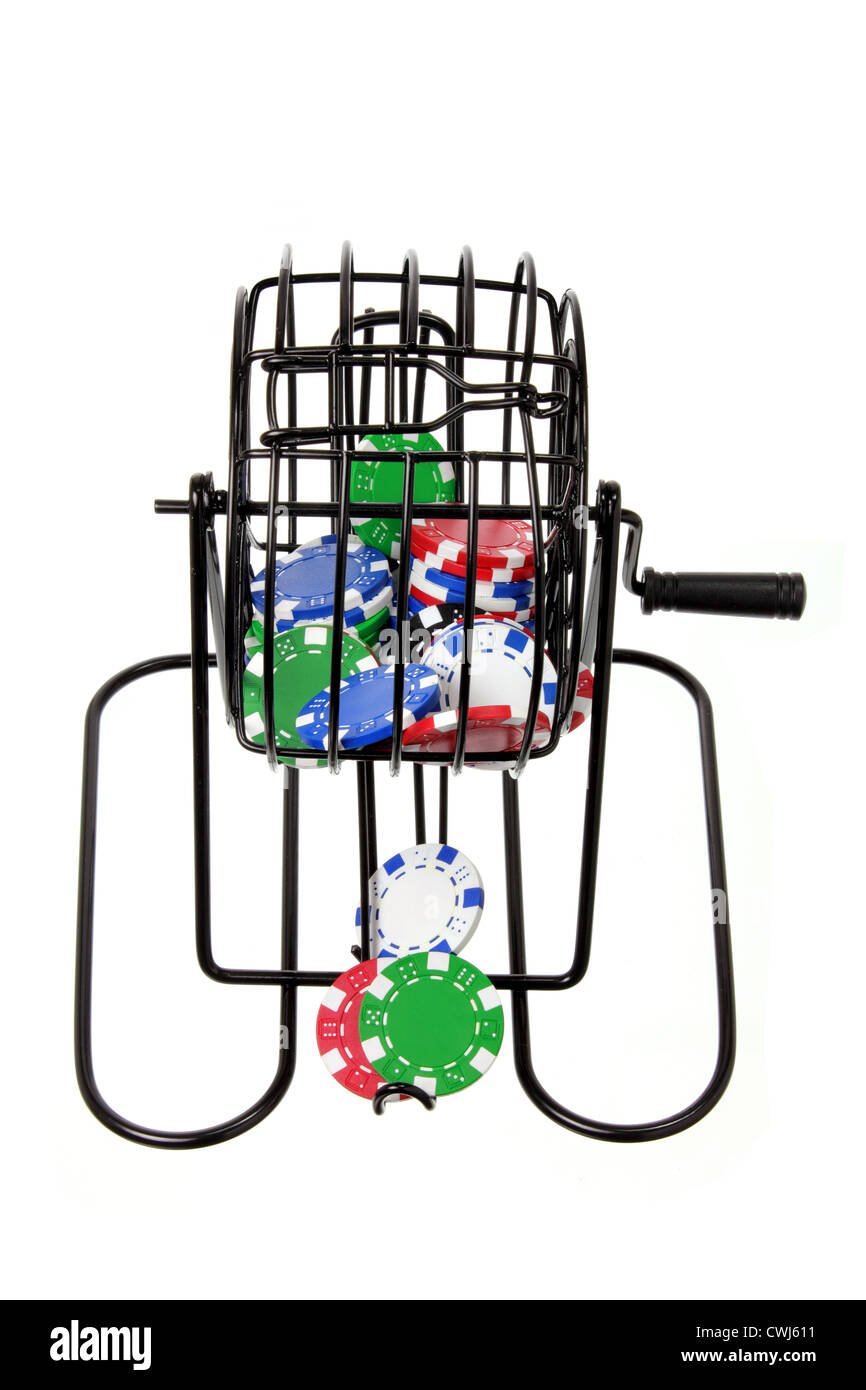 Bingo Game Cage with Poker Chips Stock Photo Alamy