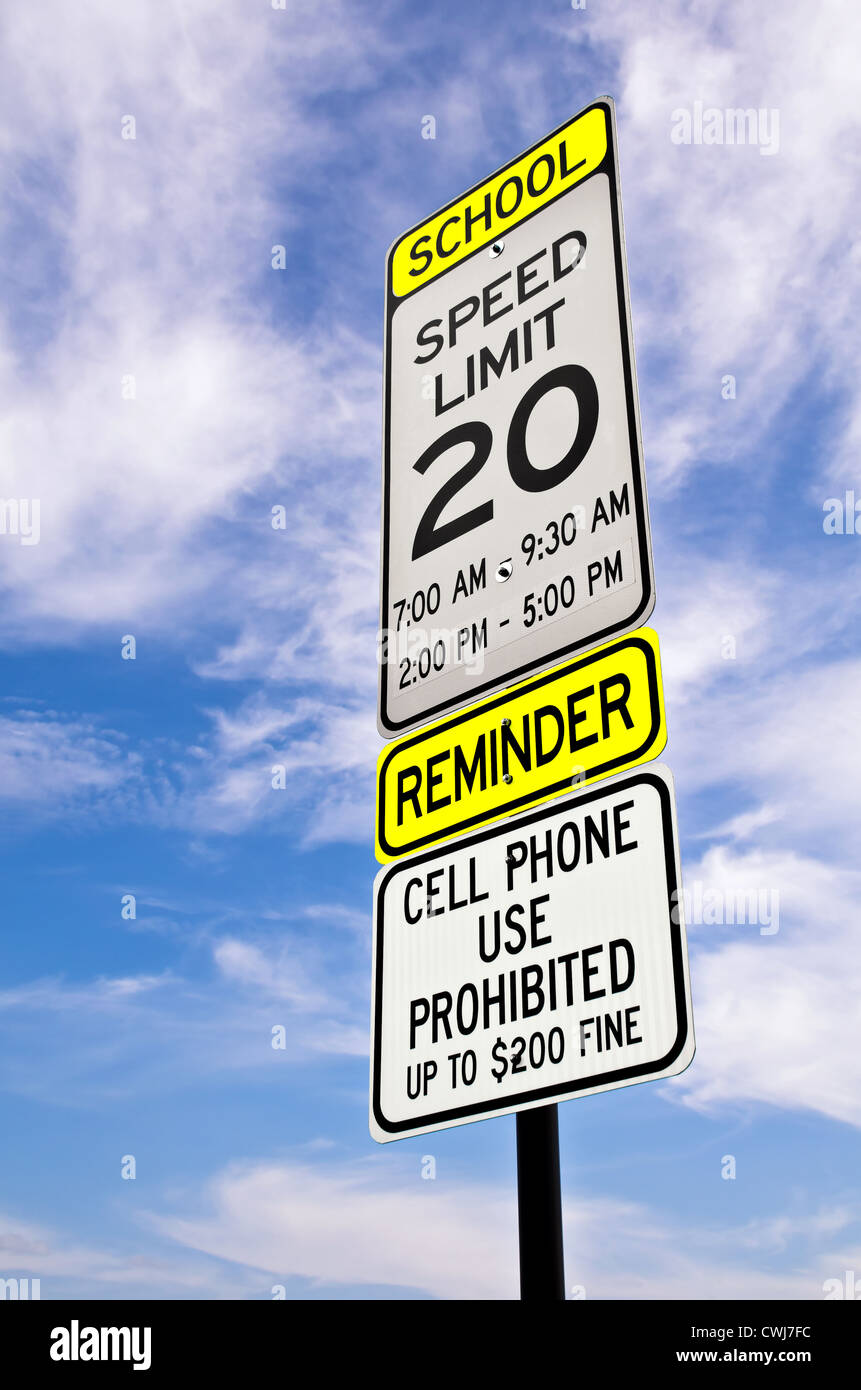 School zone reminder sign Stock Photo