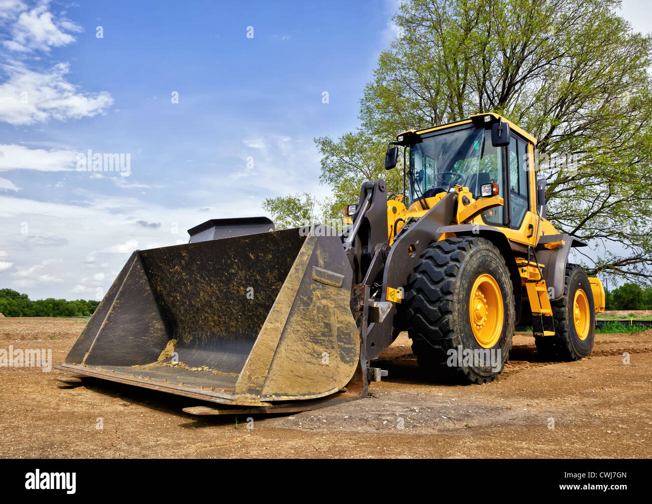 Yellow construction bulldozer Stock Photo