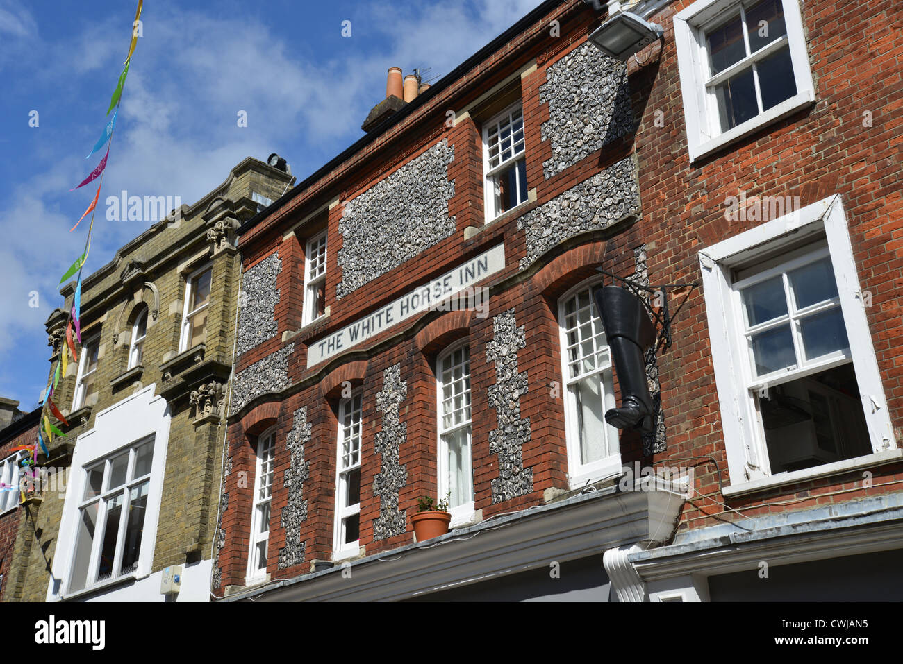 Front façade of former White Horse Inn, High Street, Winchester, Hampshire, England, United Kingdom Stock Photo
