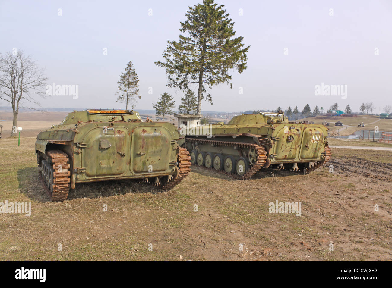 Belarus. Minsk. Historical and Cultural Complex 'Stalin Line'. Written-off Vehicles Stock Photo
