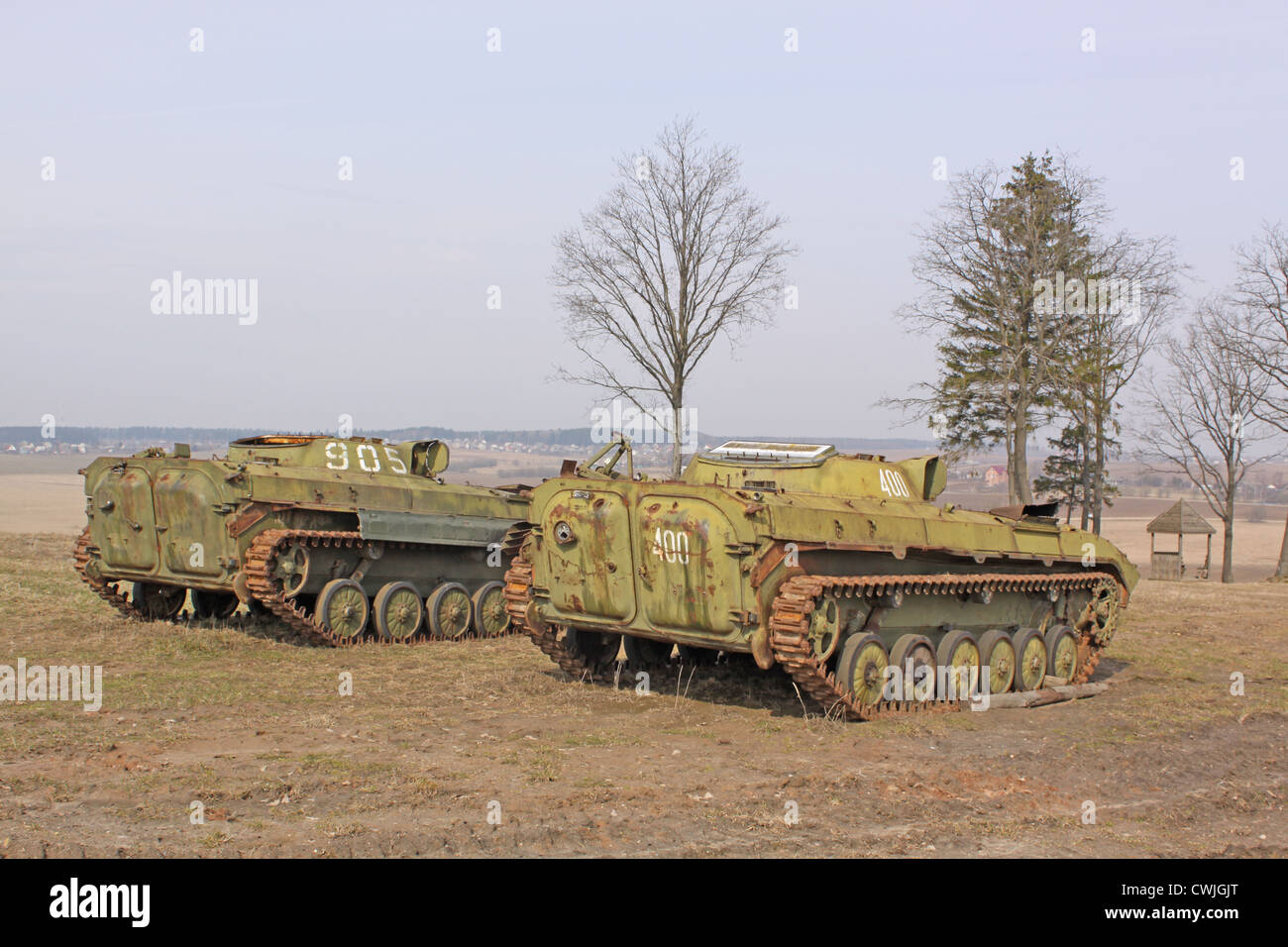 Belarus. Minsk. Historical and Cultural Complex 'Stalin Line'. Written-off Vehicles Stock Photo