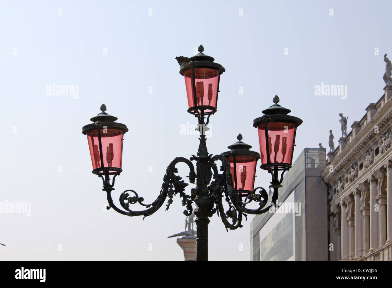 italy venice famous lights of pink murano glass stock photo