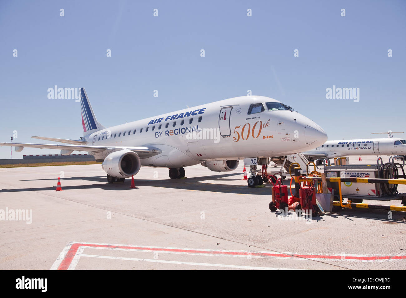 The 500th E Jet sits on the runway in Charles de Gaulle airport. Stock Photo