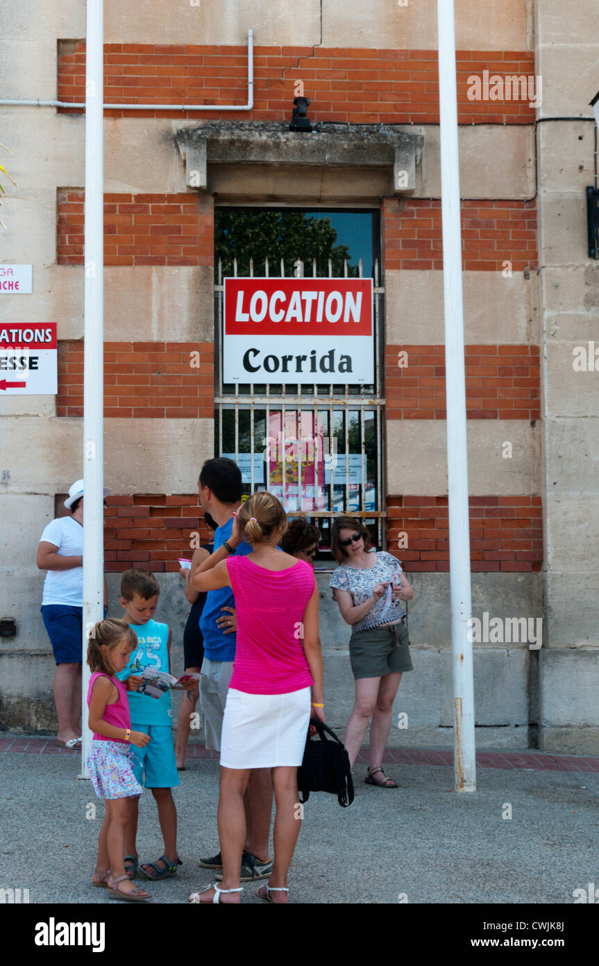 People buying tickets for the Beziers Feria at the arena. Stock Photo