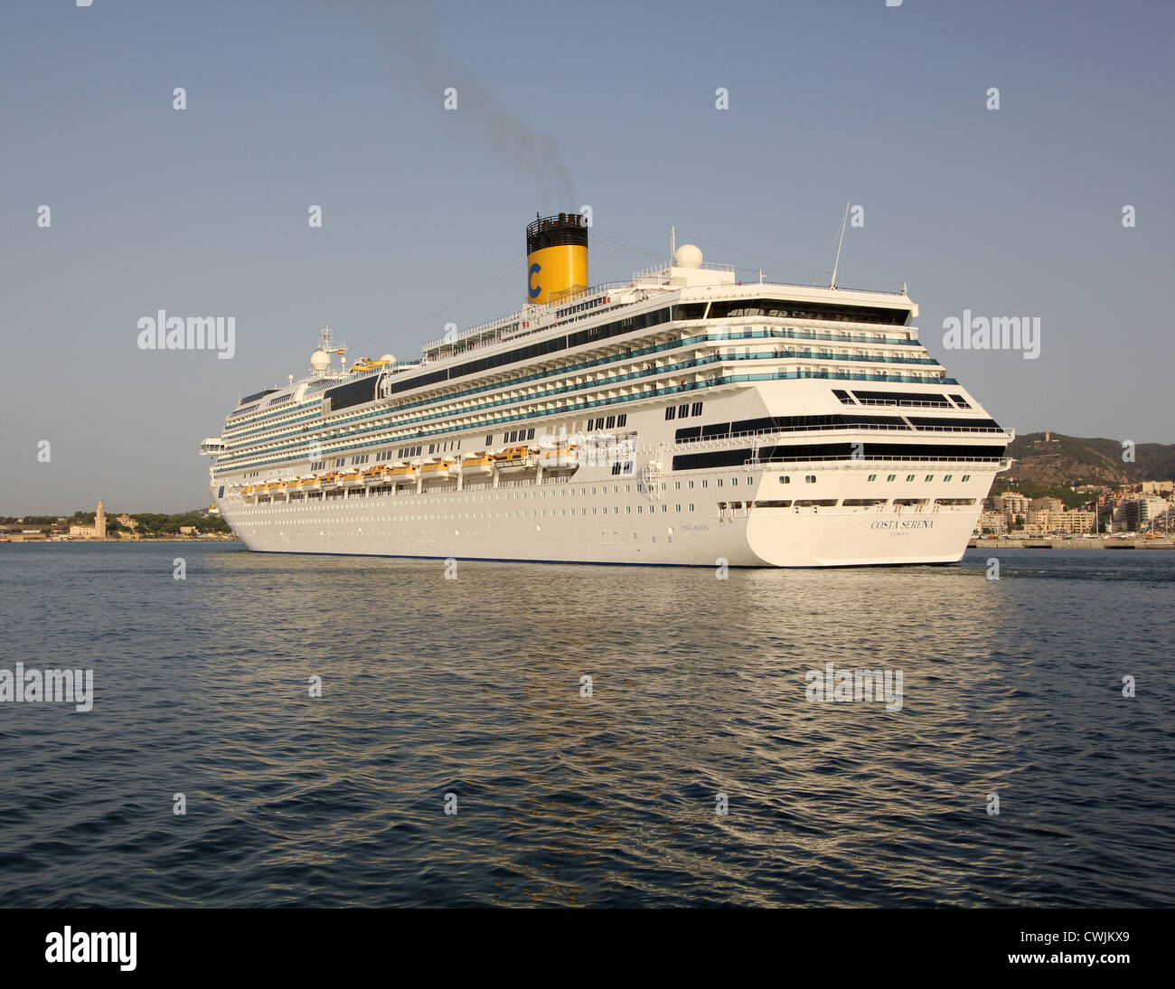 Early morning arrival of Costa Cruise Lines cruise ship 'Costa Serena' into the Port of Palma de Mallorca Stock Photo