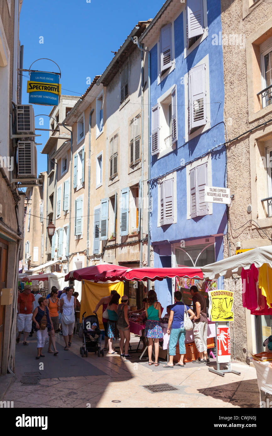 People shopping at the market in Apt Provence France Stock Photo Alamy