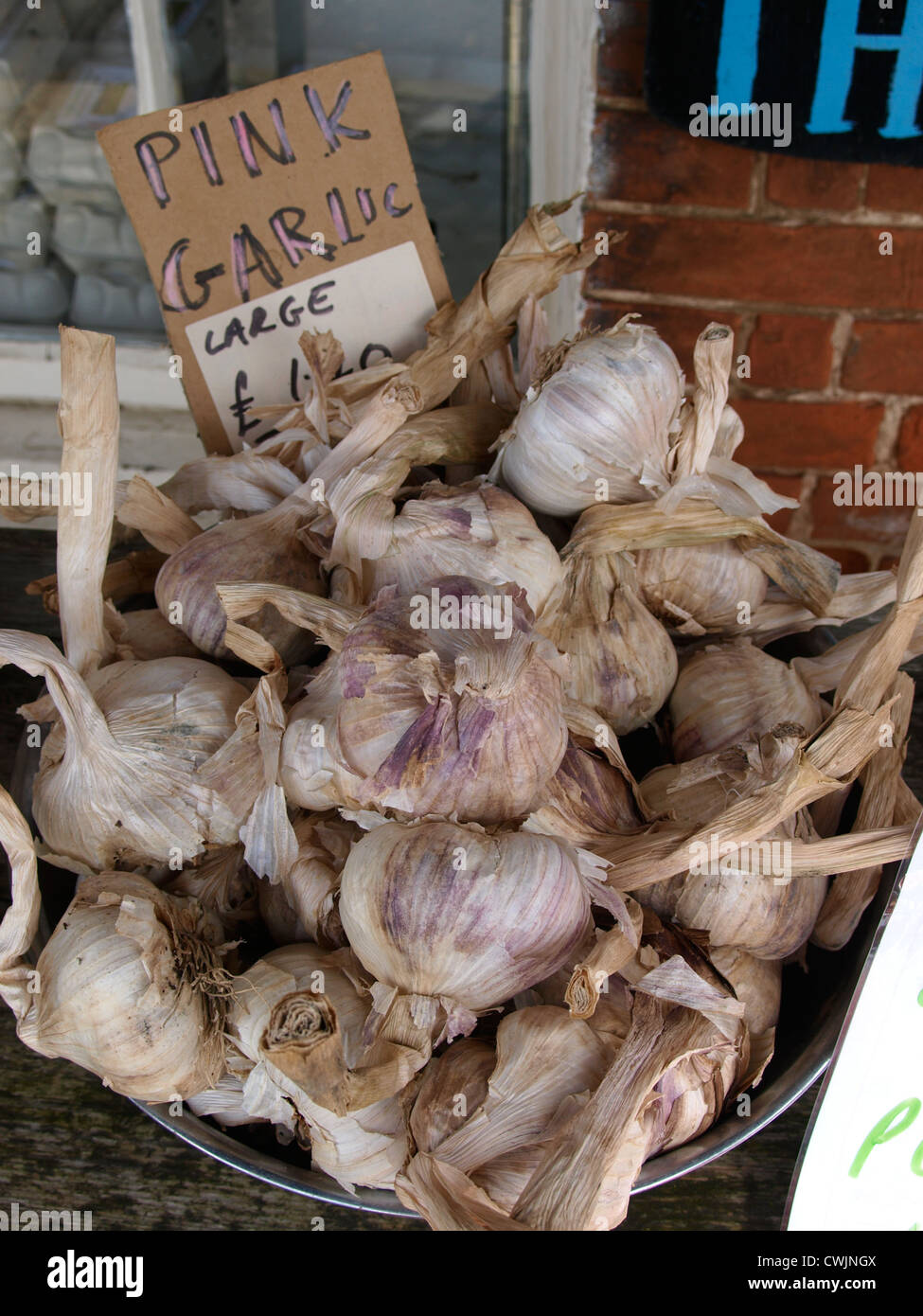 Pink Garlic for sale, Norfolk, UK Stock Photo Alamy