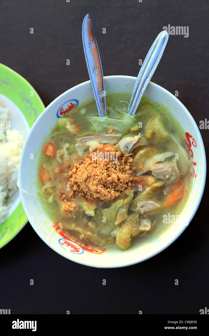 Plate of soto ayam (chicken soup) in Jakarta, Indonesia