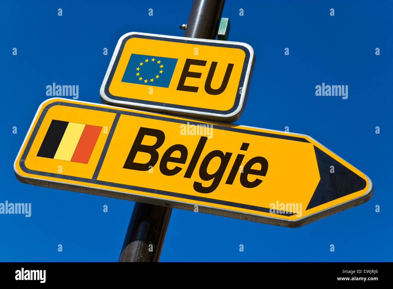 European Union and flag of Belgium Stock Photo