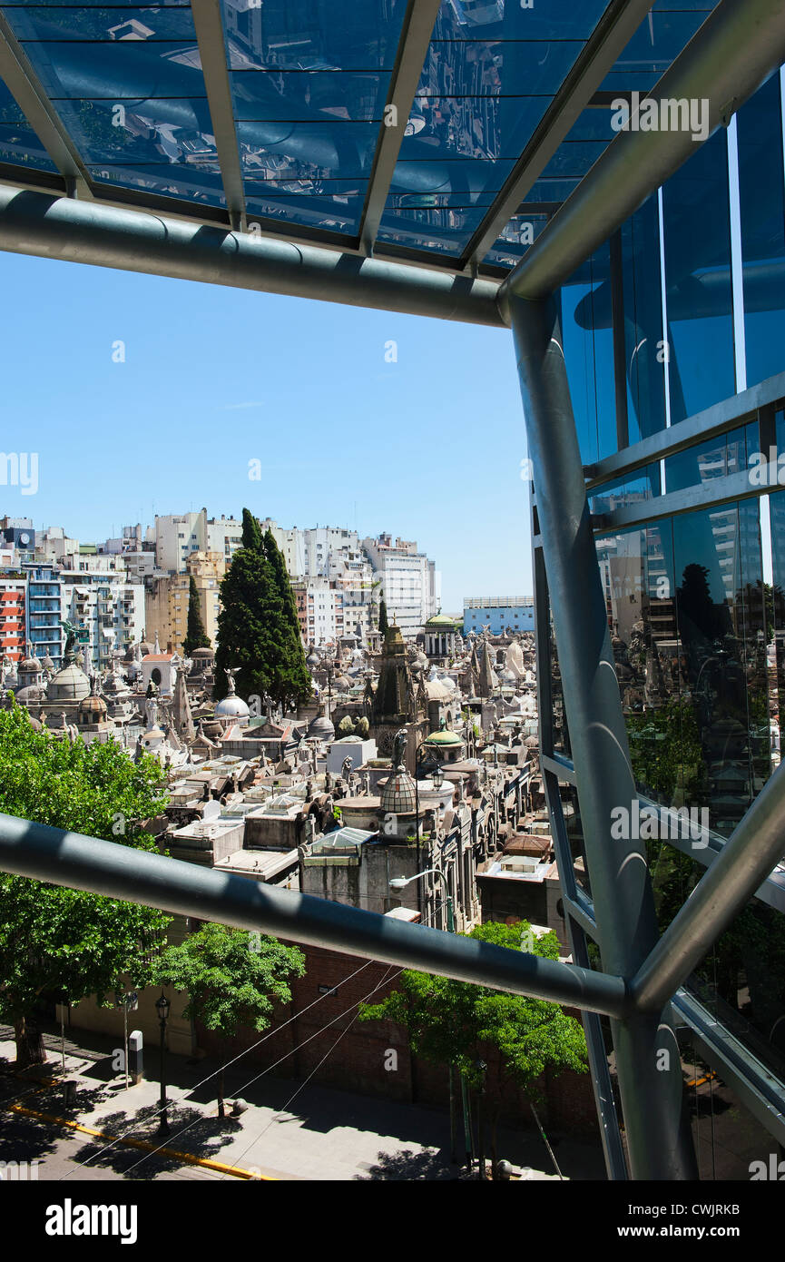 Recoleta cemetery viewed through the windows of a commercial mall, Buenos Aires, Argentina Stock Photo