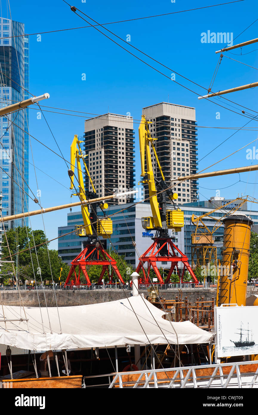 Cranes and Buildings at Puerto Madero, Buenos Aires, Argentina Stock Photo