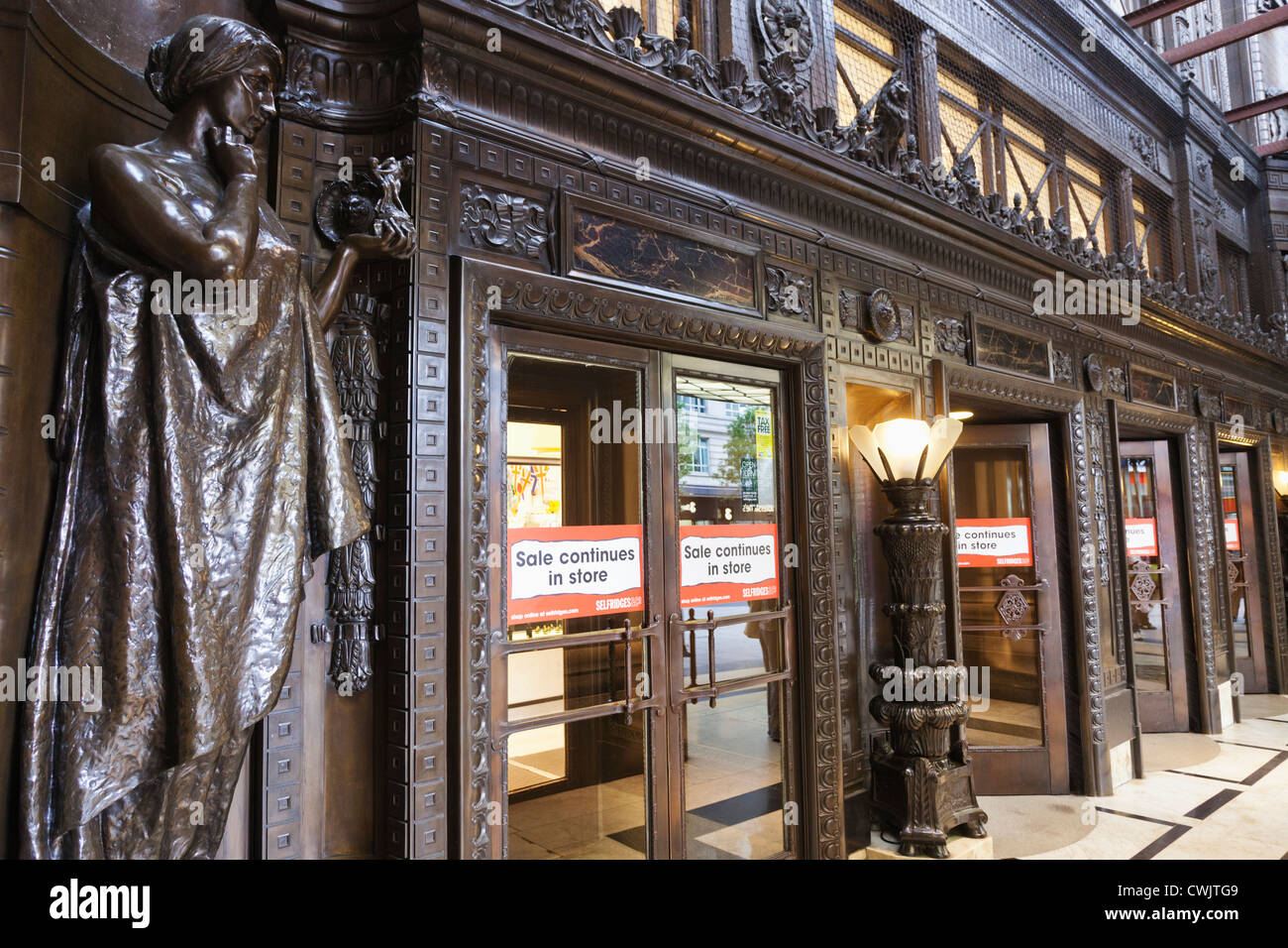 England, London, Oxford Street, Selfridges, Main Entrance Art Deco Decoration Stock Photo