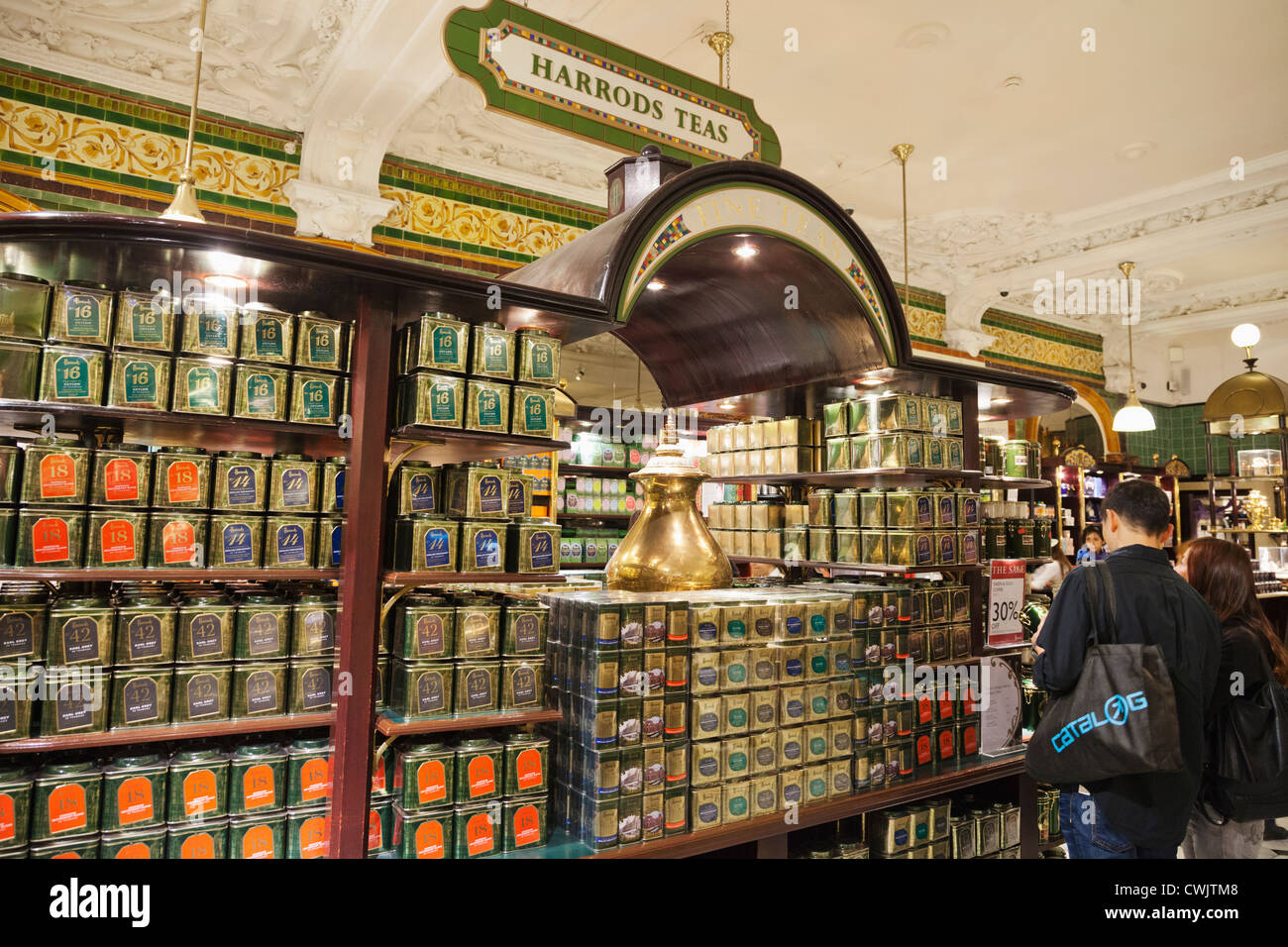 England, London, Knightsbridge, Harrods, Display of Harrods Teas Stock Photo Alamy