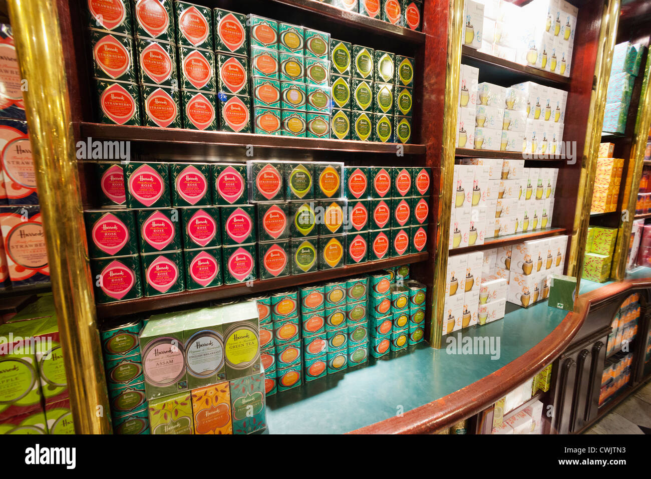England, London, Knightsbridge, Harrods, Display of Harrods Teas Stock