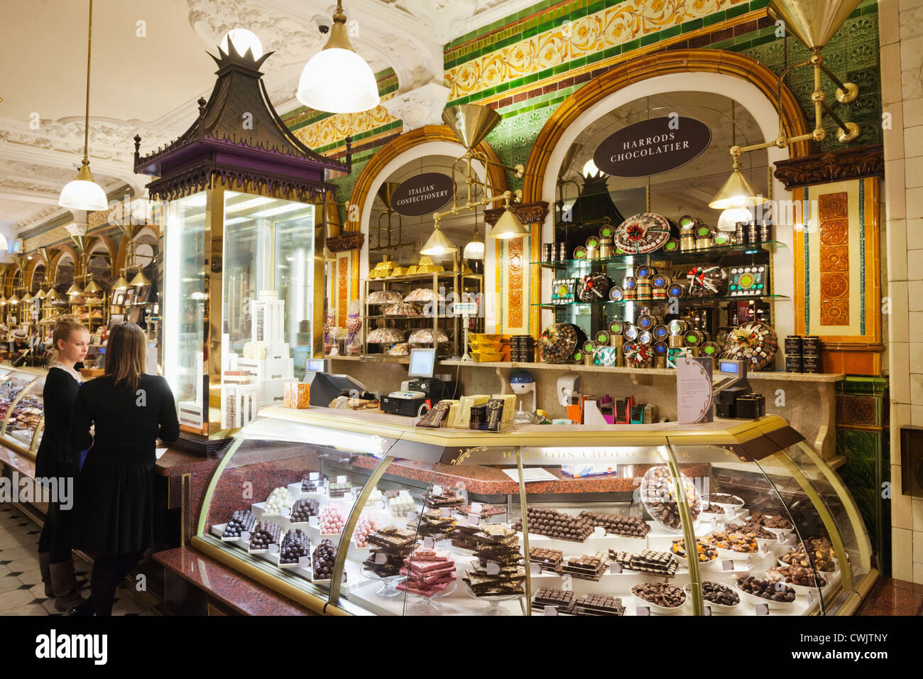 England, London, Knightsbridge, Harrods, Chocolate Counter Stock Photo