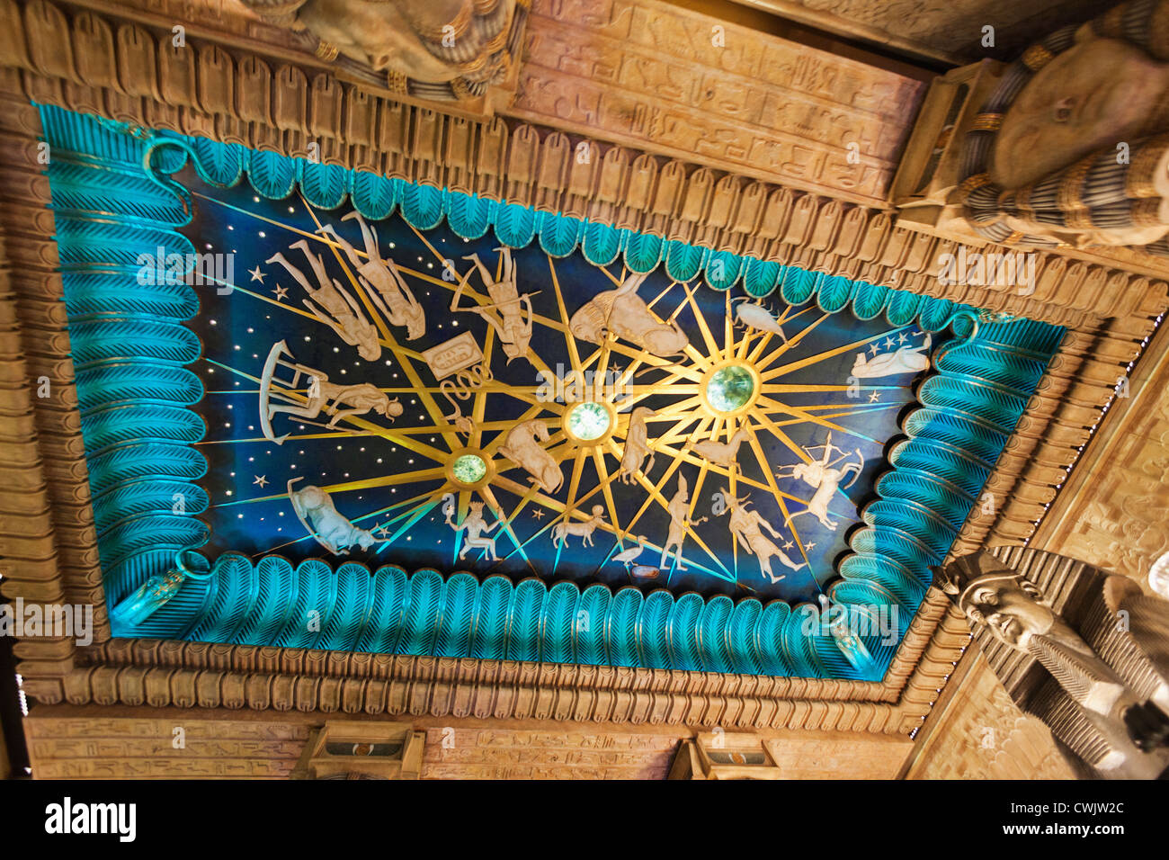 Harrods, The Egyptian Escalator, The Ceiling depicting The Night Sky with Zodiacal Figures designer William George Mitchell Stock Photo
