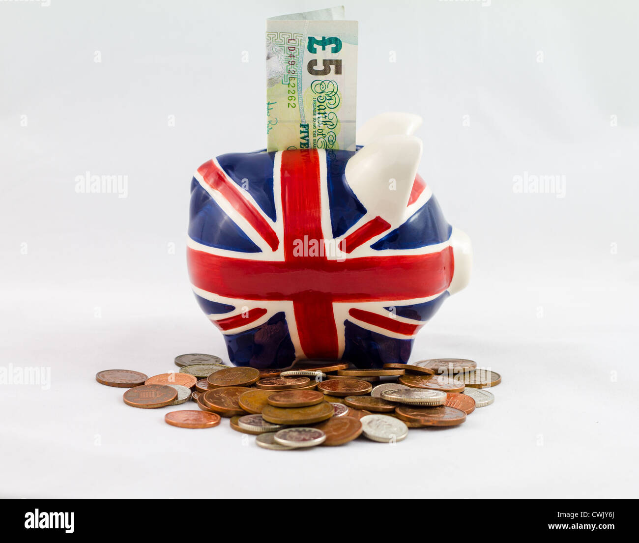 British Piggy Bank with Notes Stock Photo Alamy