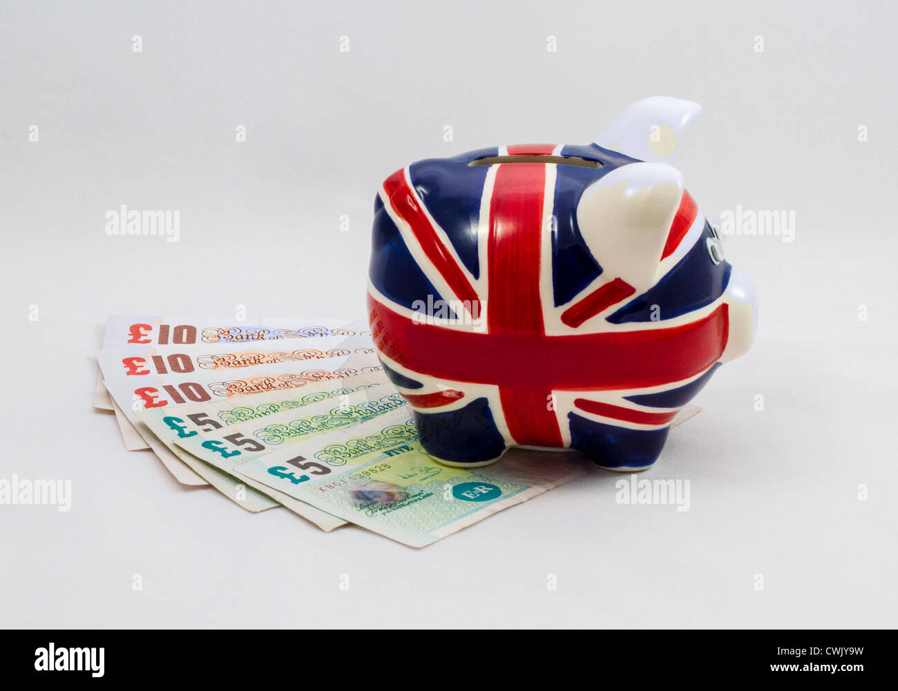 British Piggy Bank with Notes Stock Photo Alamy