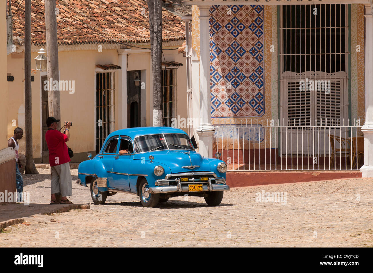 Antique 1950s Chevy car Trinidad, UNESCO World Heritage Site, Cuba. Stock Photo