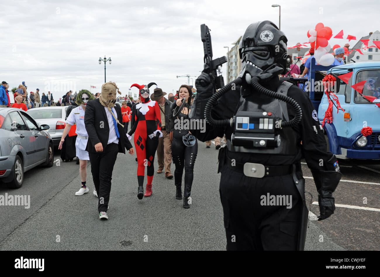 Comic book and film characters in Worthing Rotary Club Carnival Procession August Bank Holiday Stock Photo