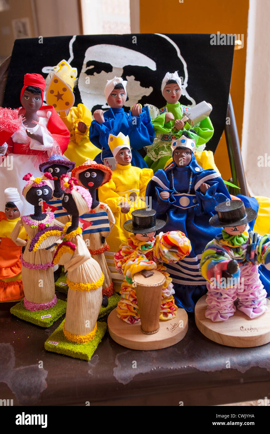 Carved souvenirs in street market, Trinidad, Cuba, UNESCO World Heritage Site. Stock Photo