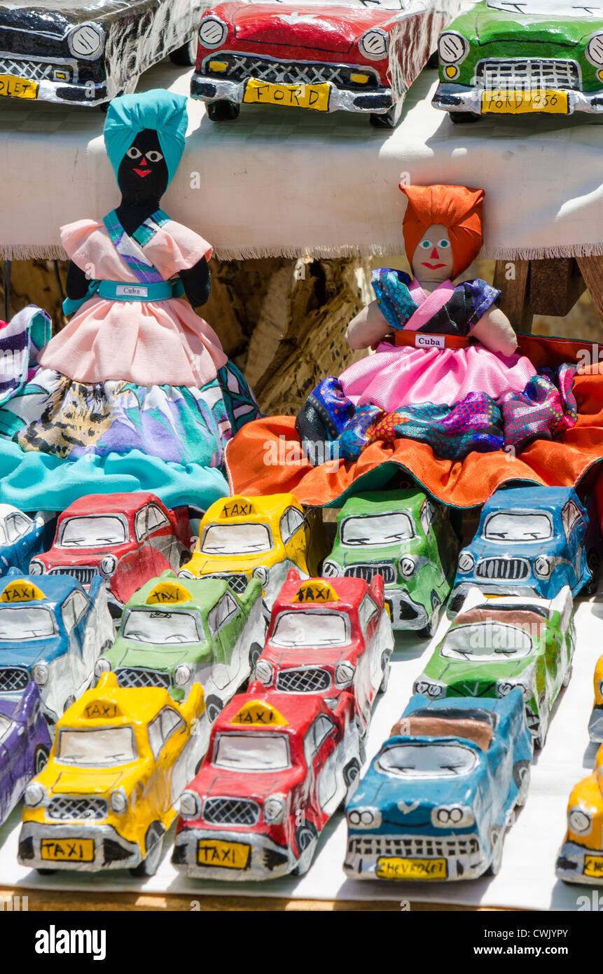 Carved souvenirs in street market, Trinidad, Cuba, UNESCO World Heritage Site. Stock Photo