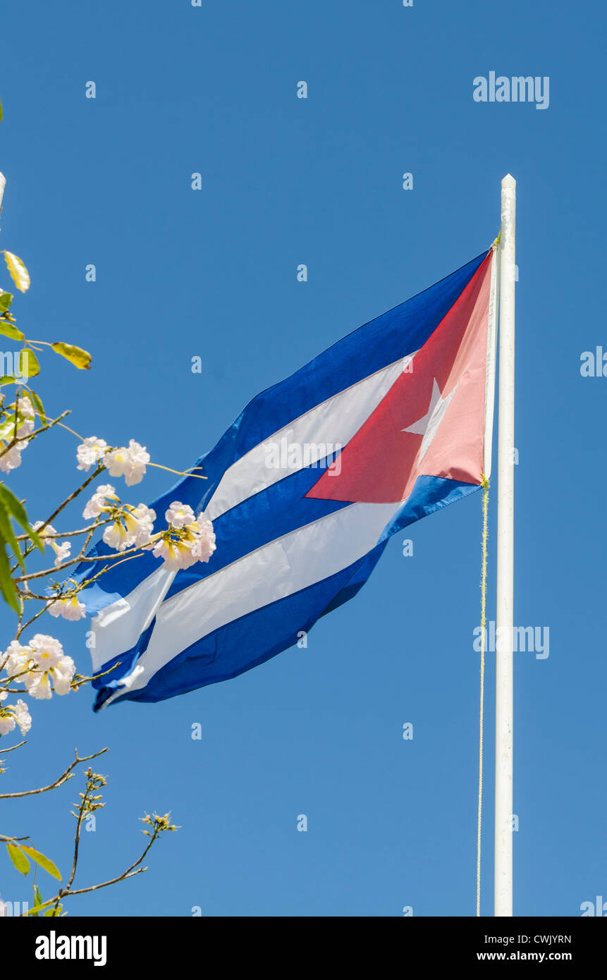 Cuban national flag flying, Havana, Cuba. Stock Photo