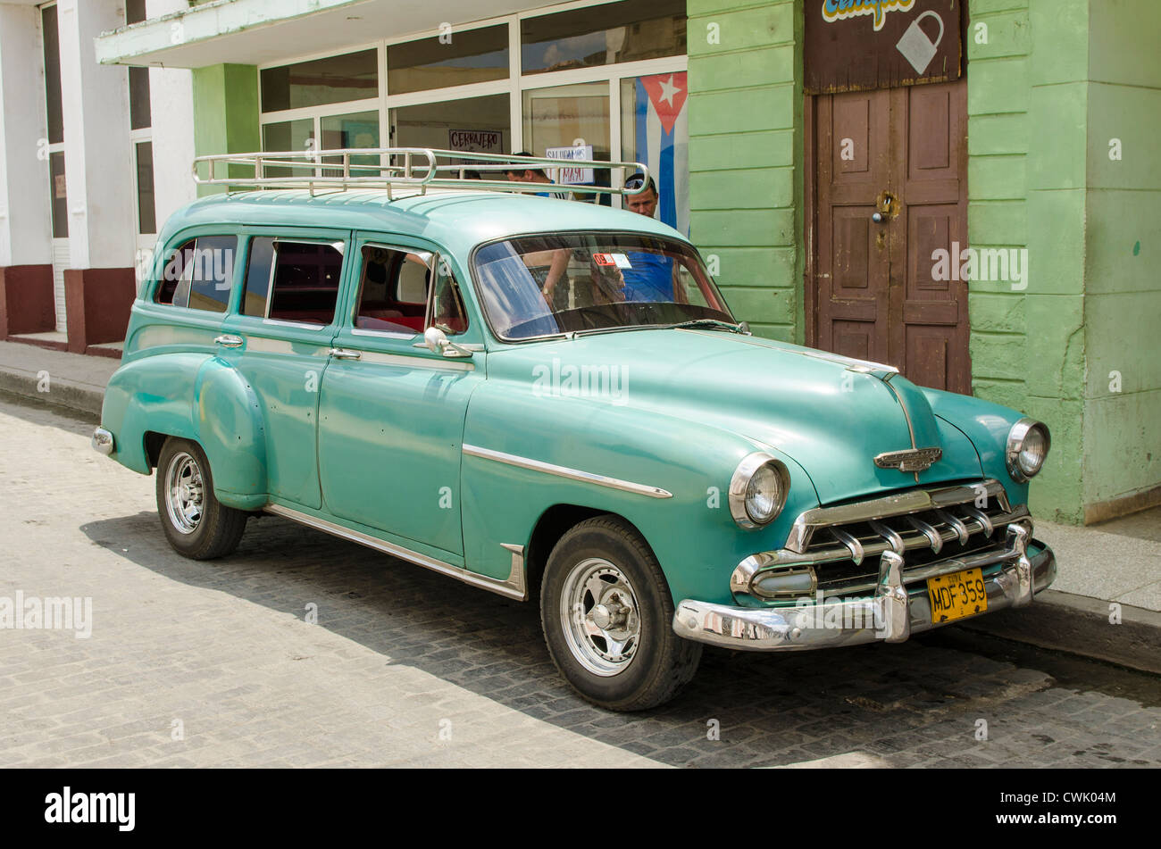 Antique 1952 Chevrolet station wagon car, Santa Clara, Cuba. Stock Photo