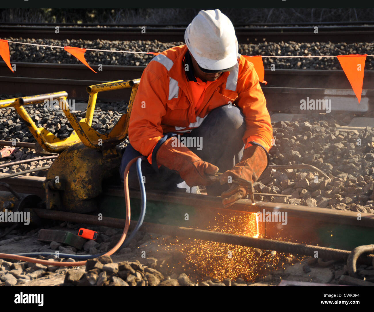 Worker using Oxyacetylene gas to weld in sheet metal factory - Stock Image  - F022/1036 - Science Photo Library