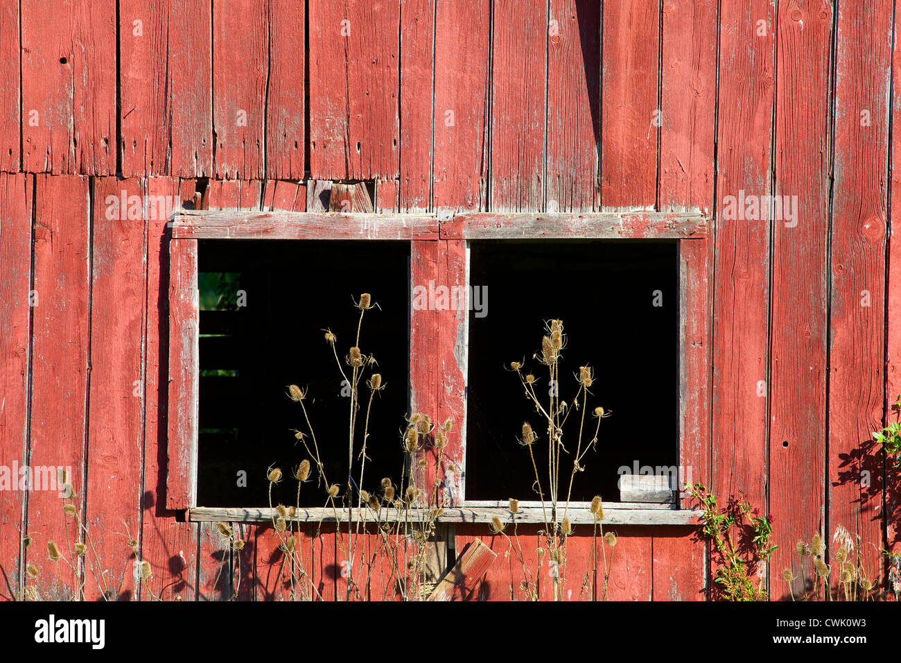 Weathered Red Barn Window of New Jersey Stock Photo