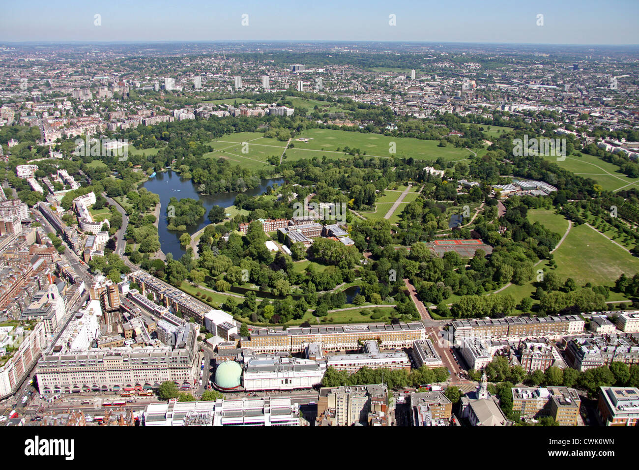 aerial view of Regent's Park London with Marylebone Road in the foreground Stock Photo