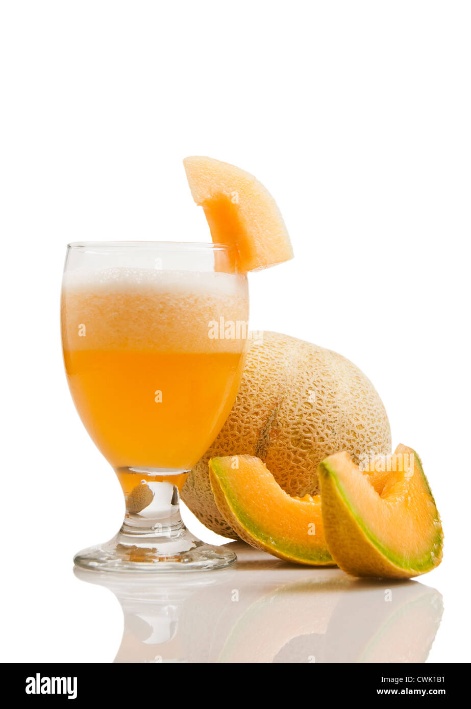 Cantaloupe fruit and juice isolated on white Stock Photo Alamy