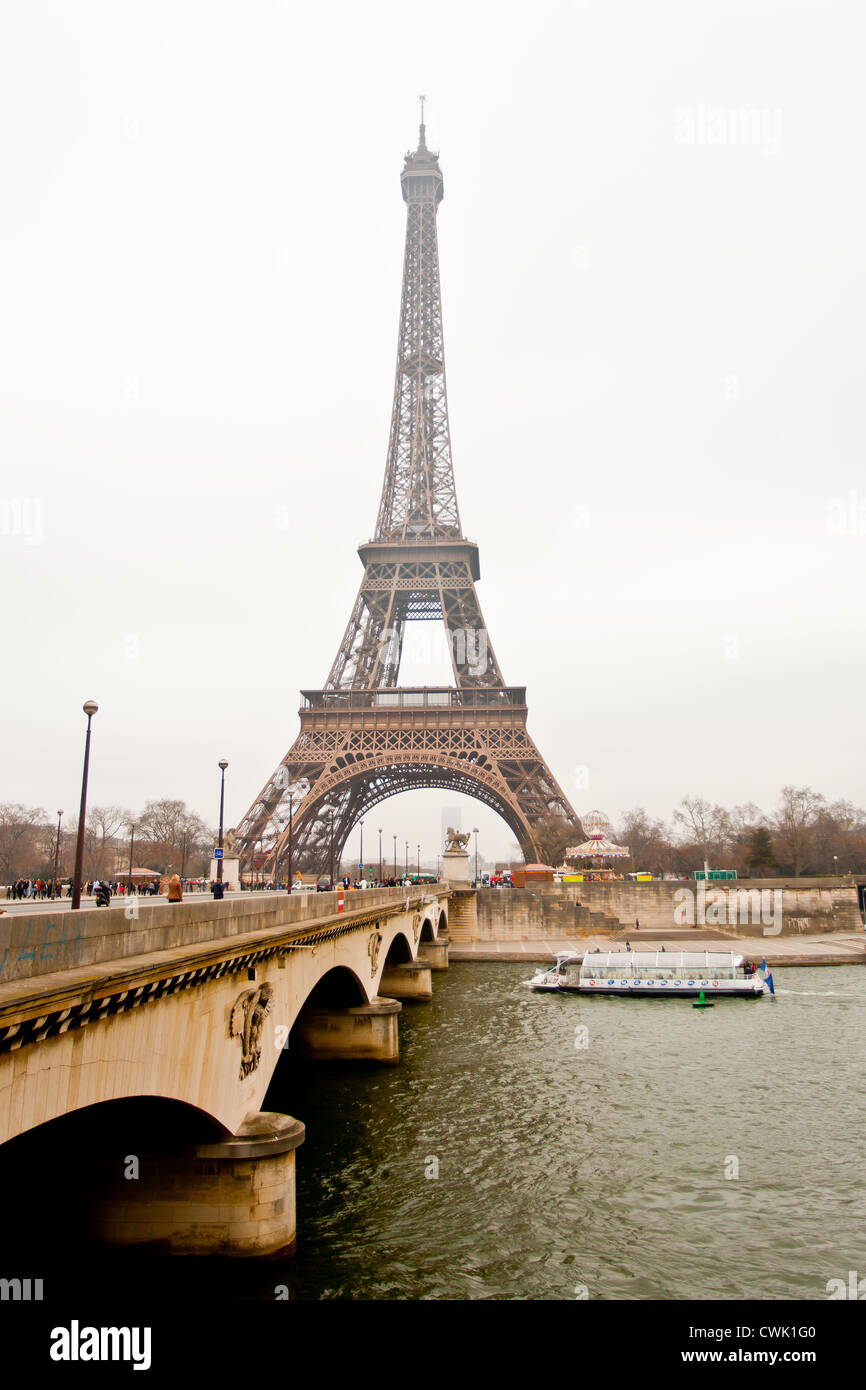 Eiffel Tower and Seine river, Paris, France, Europe Stock Photo
