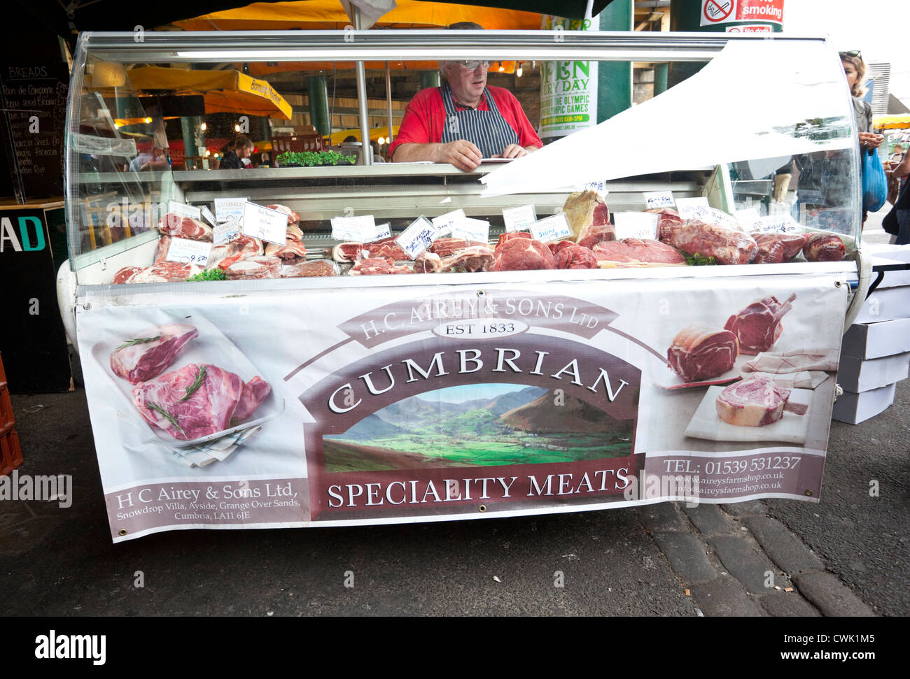 Cumbrian Speciality Meats fridge in Borough Market, London, England, UK Stock Photo