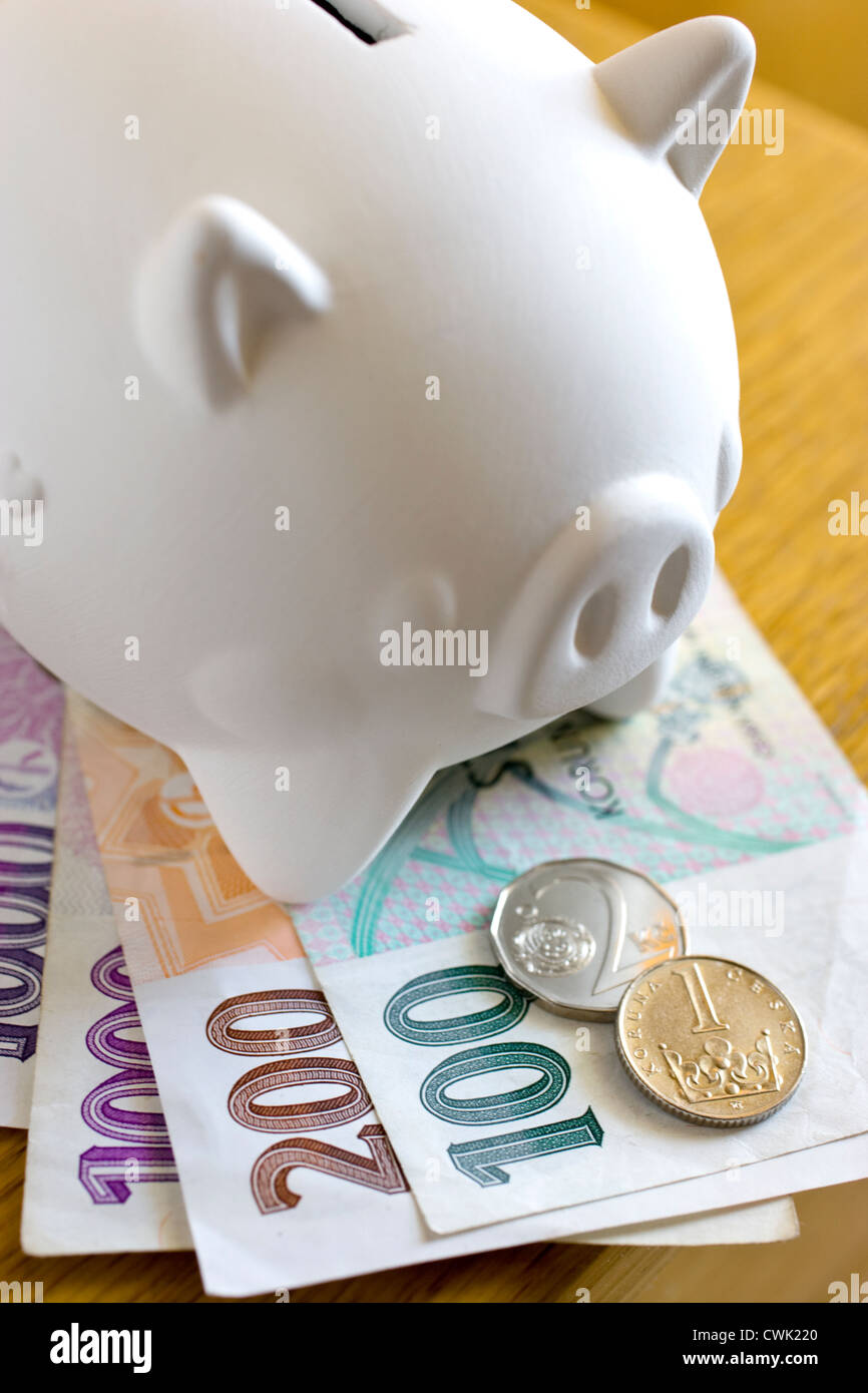 Czech finance - paper money and coins Stock Photo