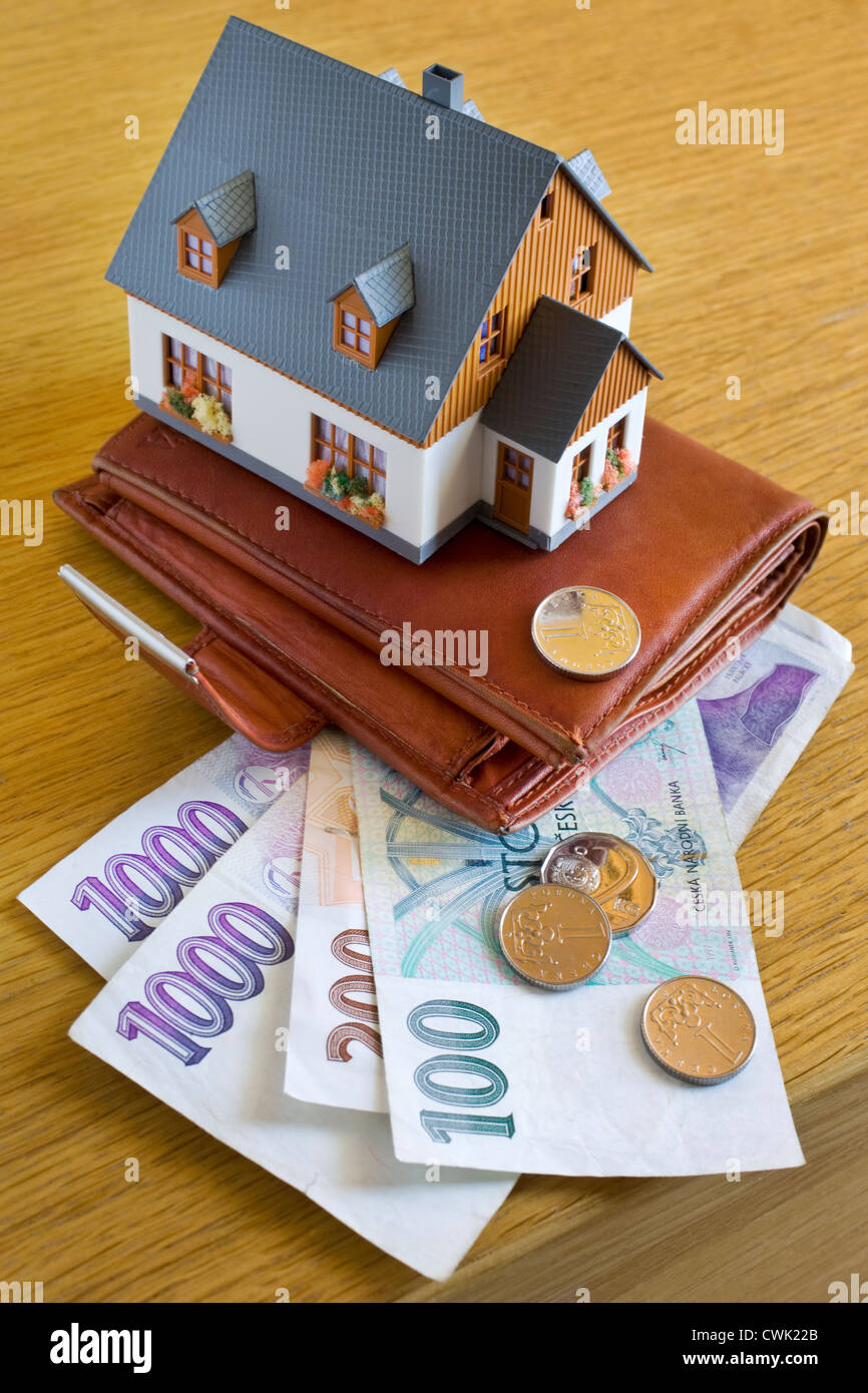 Czech finance - paper money and a house model Stock Photo