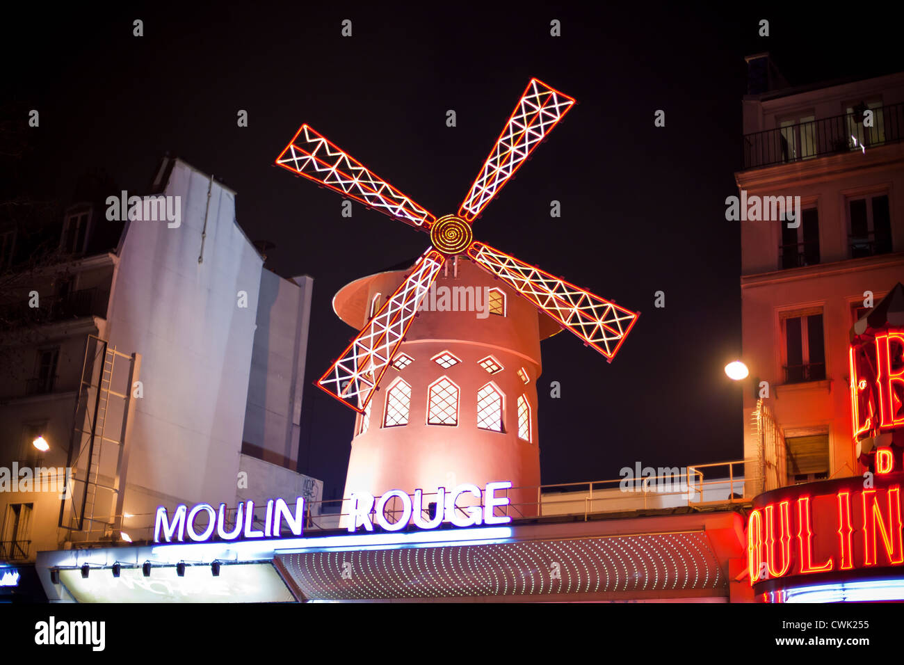 Moulin Rouge cabaret in the Pigalle area of Paris, France, Europe Stock Photo