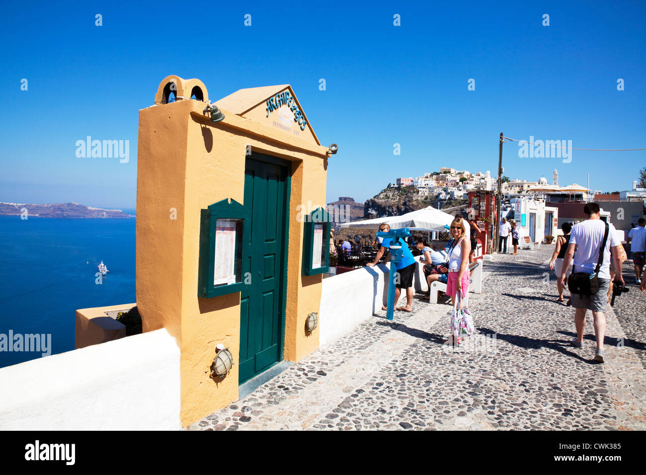 Main Street In Thira Santorini Greek Island Greece Shops Restaurants