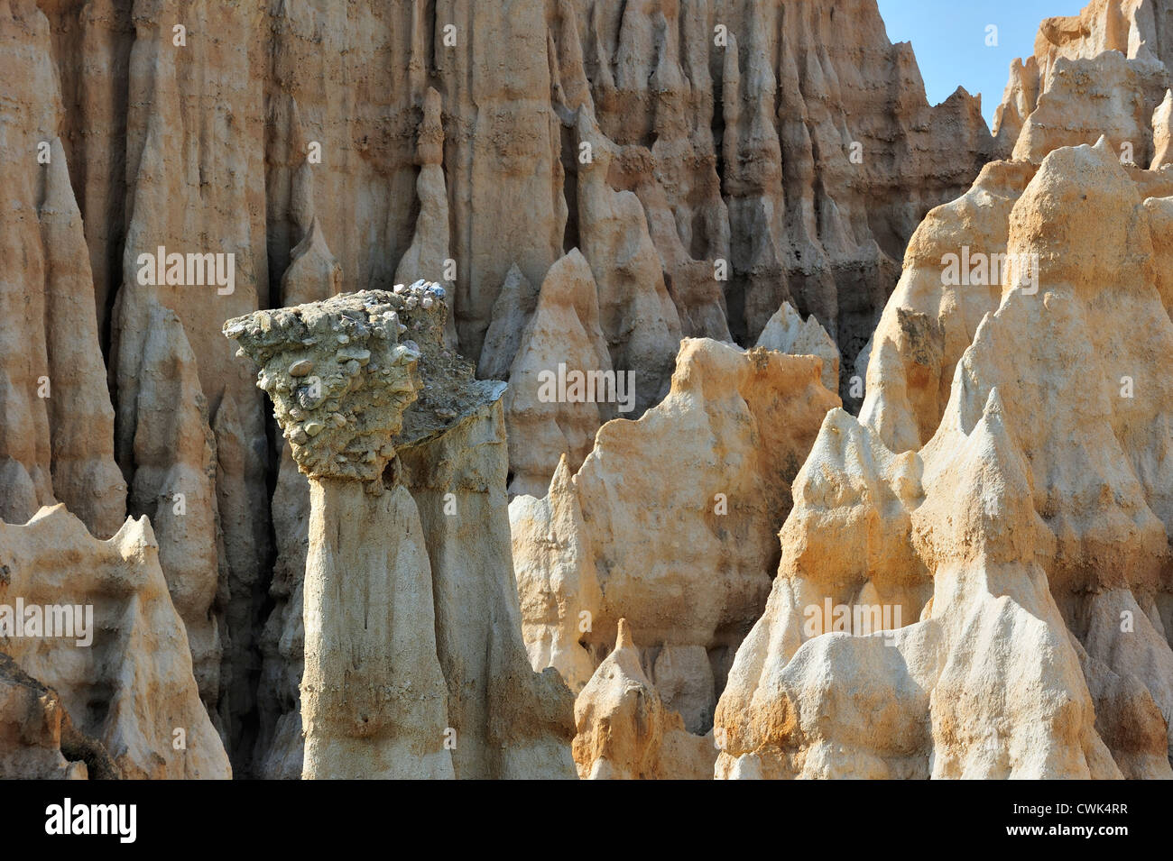 Strange rock formations created by water erosion at the Orgues d'Ille-sur-Têt in the Pyrénées-Orientales, Pyrenees, France Stock Photo