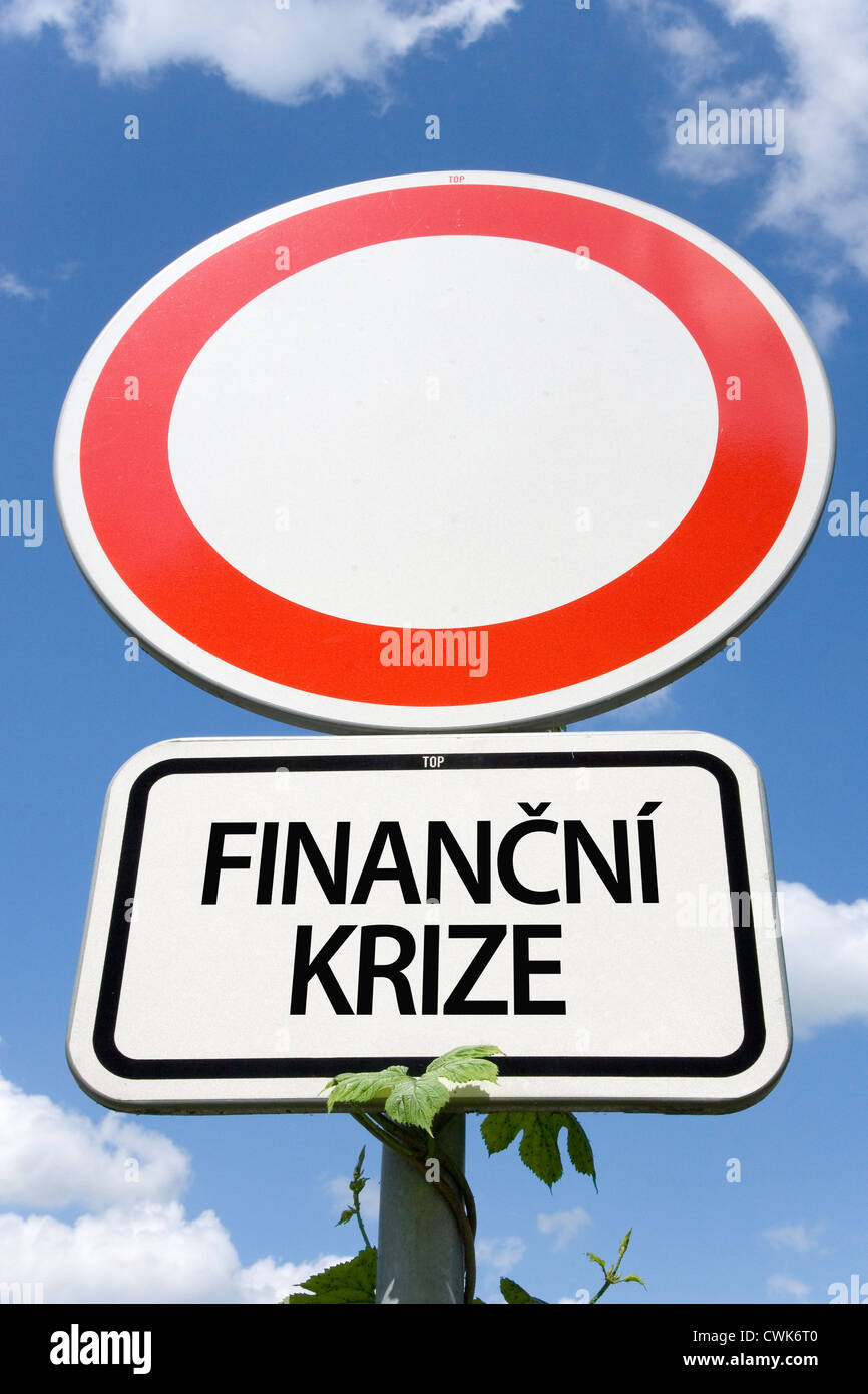 czech business and finance - traffic sign with Krize headline Stock Photo